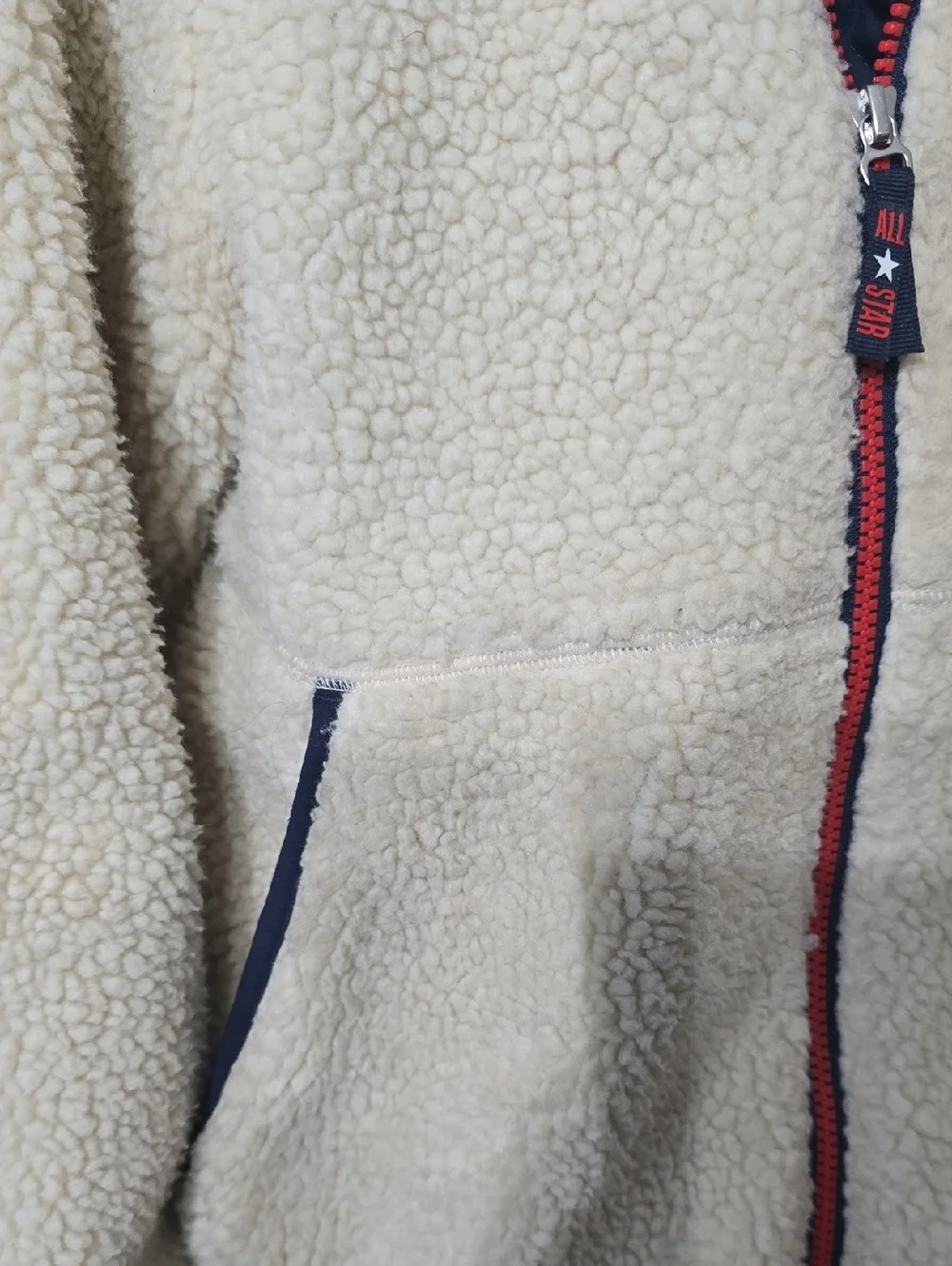 Converse Cream Sherpa Jacket with Navy Accents and Red Trim Boys 8 10